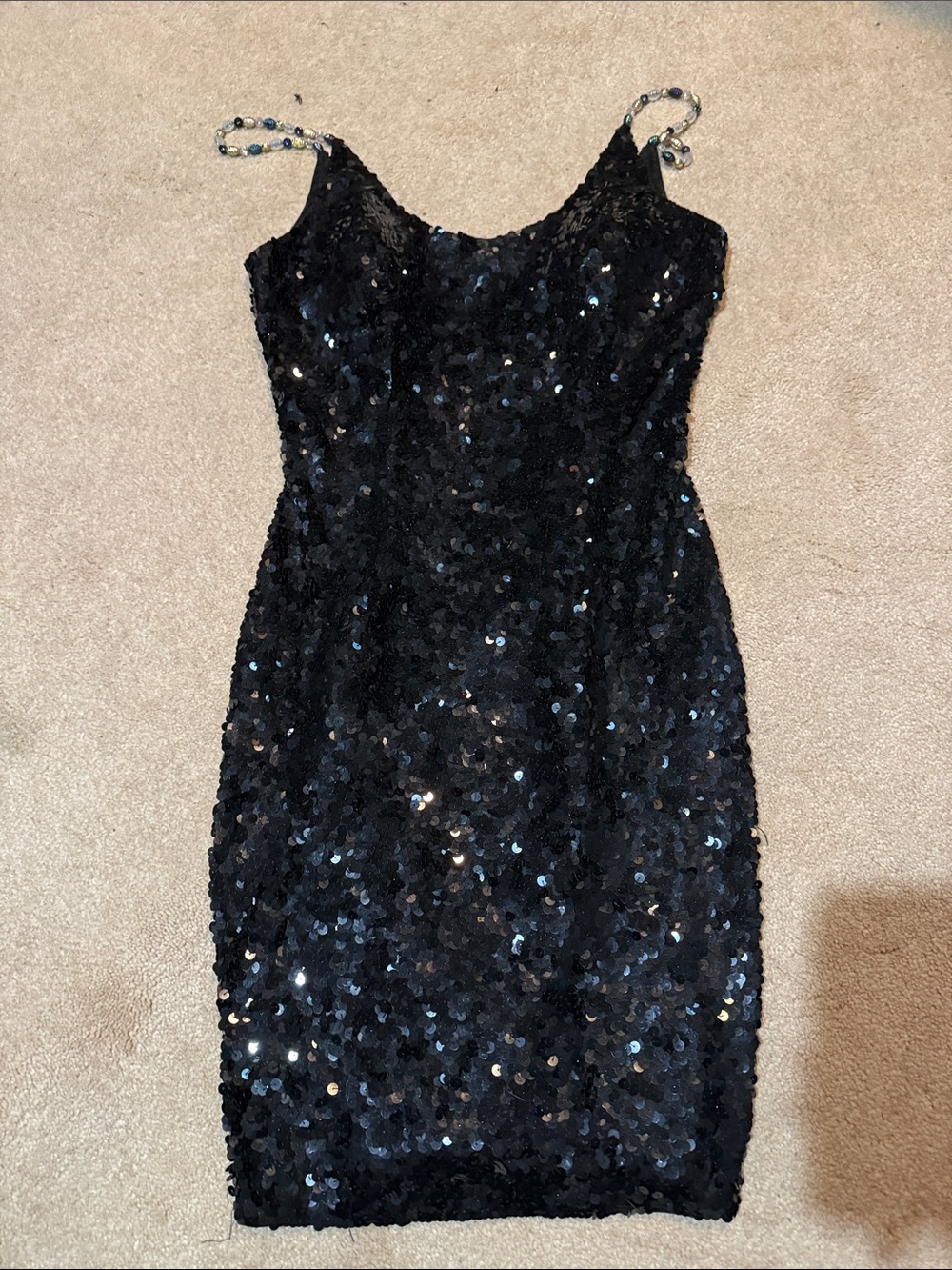 A.J. Bari Black Sequin Mini Dress with Beaded Straps